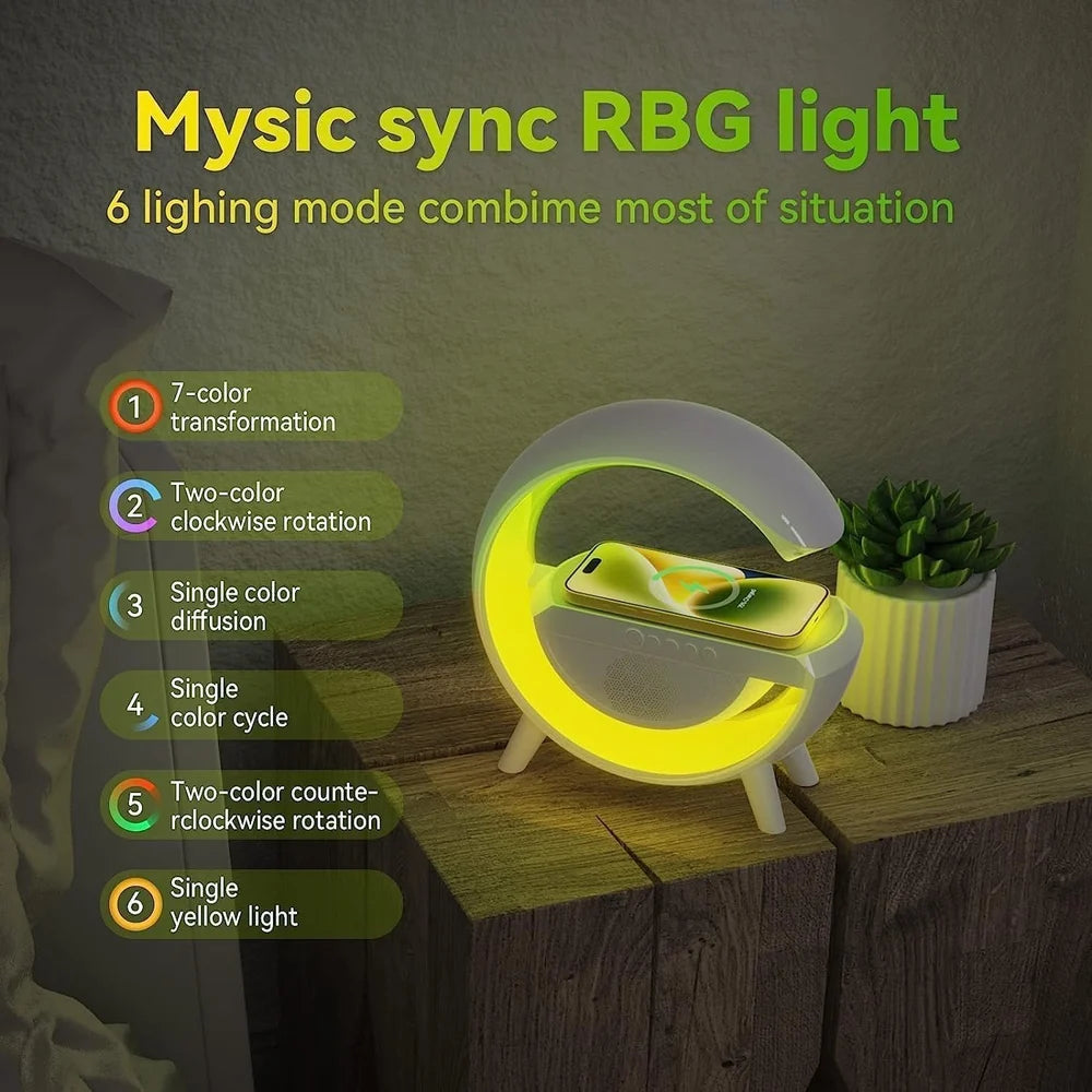 4 in 1 G-Shape Smart Lamp | Wireless Charger & Bluetooth Speaker