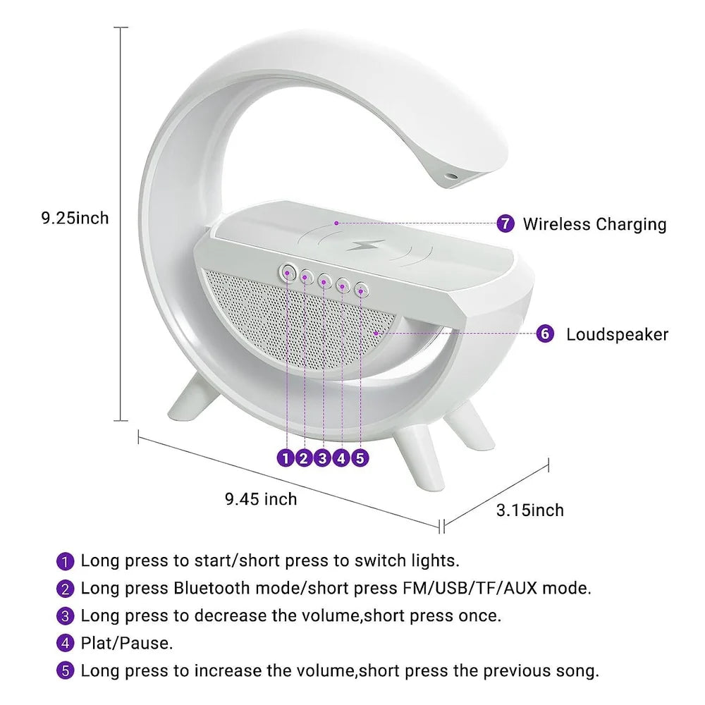 4 in 1 G-Shape Smart Lamp | Wireless Charger & Bluetooth Speaker