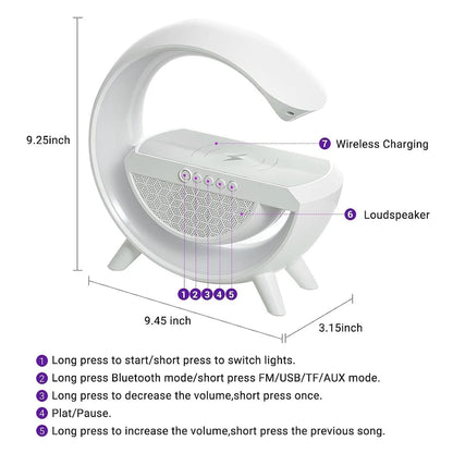 4 in 1 G-Shape Smart Lamp | Wireless Charger & Bluetooth Speaker