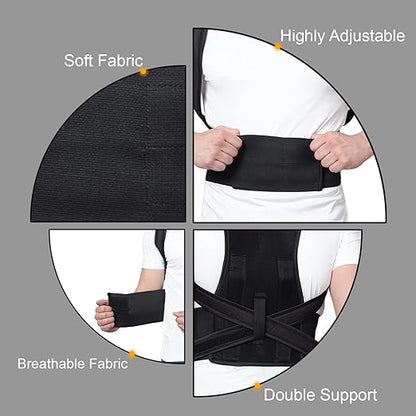 Premium Magnetic Back Brace Posture Corrector Therapy Shoulder Belt for Lower and Upper Back Pain Relief with Dual Metallic Plates at back Back Support (Unisex & Free Size)
