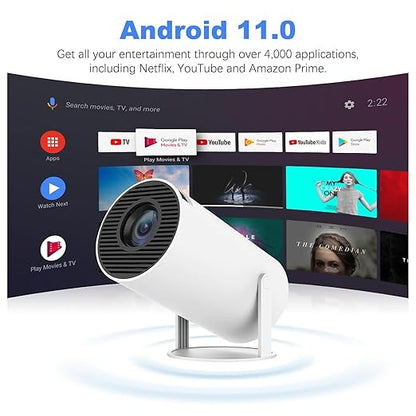 HY300 PRO HD Android 11,180° Rotate Auto Keystone Projector (5000 lm / 1 Speaker / Wireless / Remote Controller) Portable Projector (White)